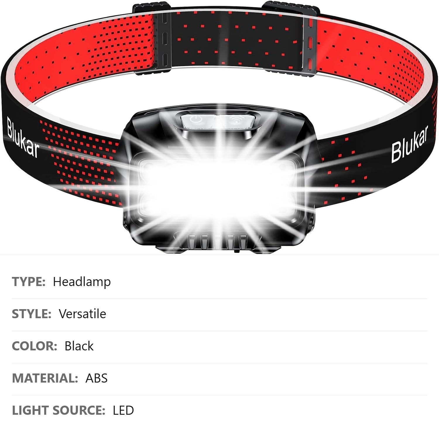 Rechargeable LED Headlamp, 2000 Lumens, Motion Sensor, IPX5 Waterproof, Black