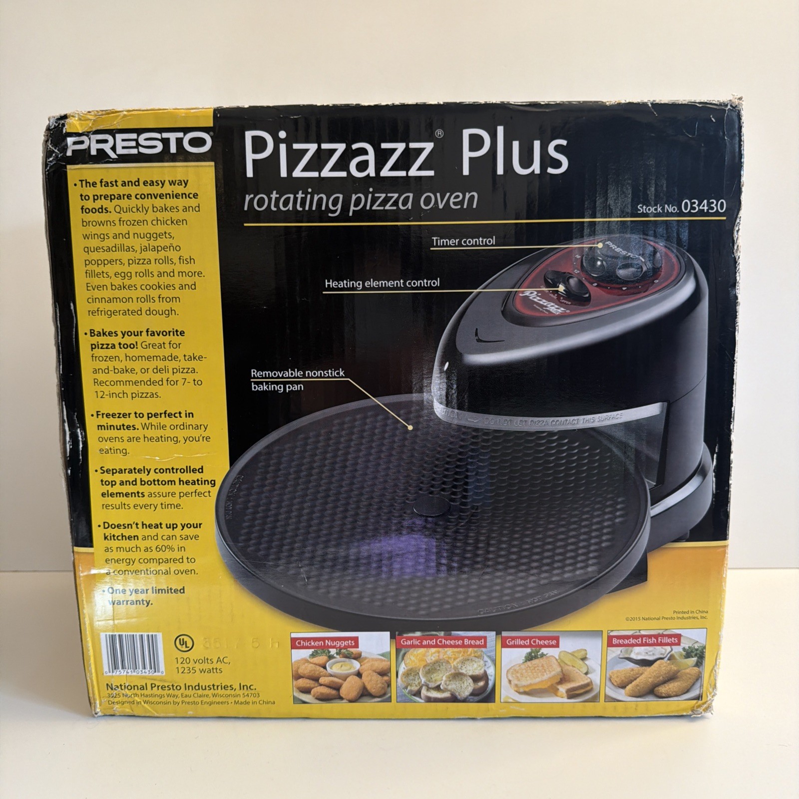 NEW Presto Pizzazz Plus Rotating Pizza Wings Poppers Oven - Black Sealed in Box