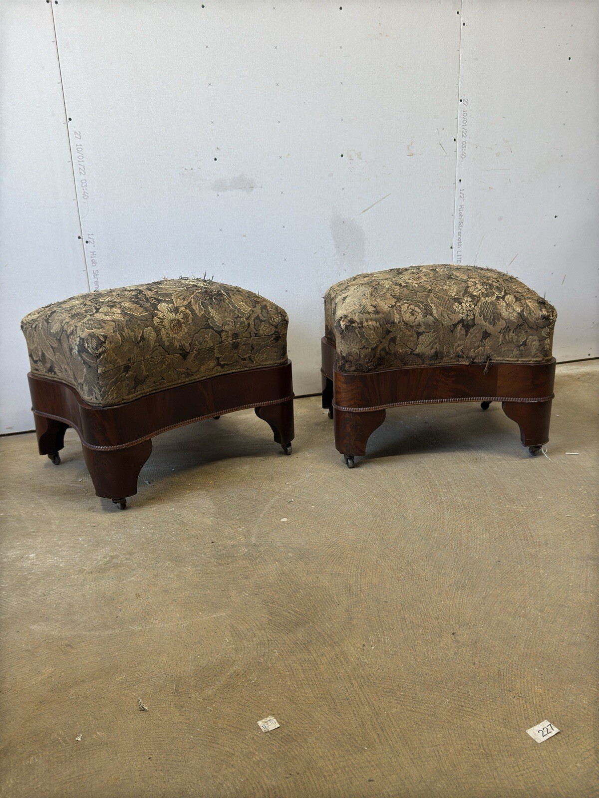 antique empire mahogany foot stools bench PAIR window seats Classical