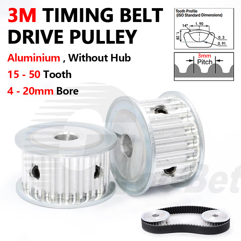 3M 10mm Timing Belt Drive Pulley 3mm Pitch 15 - 50 Tooth 4-20mm Bore without Hub