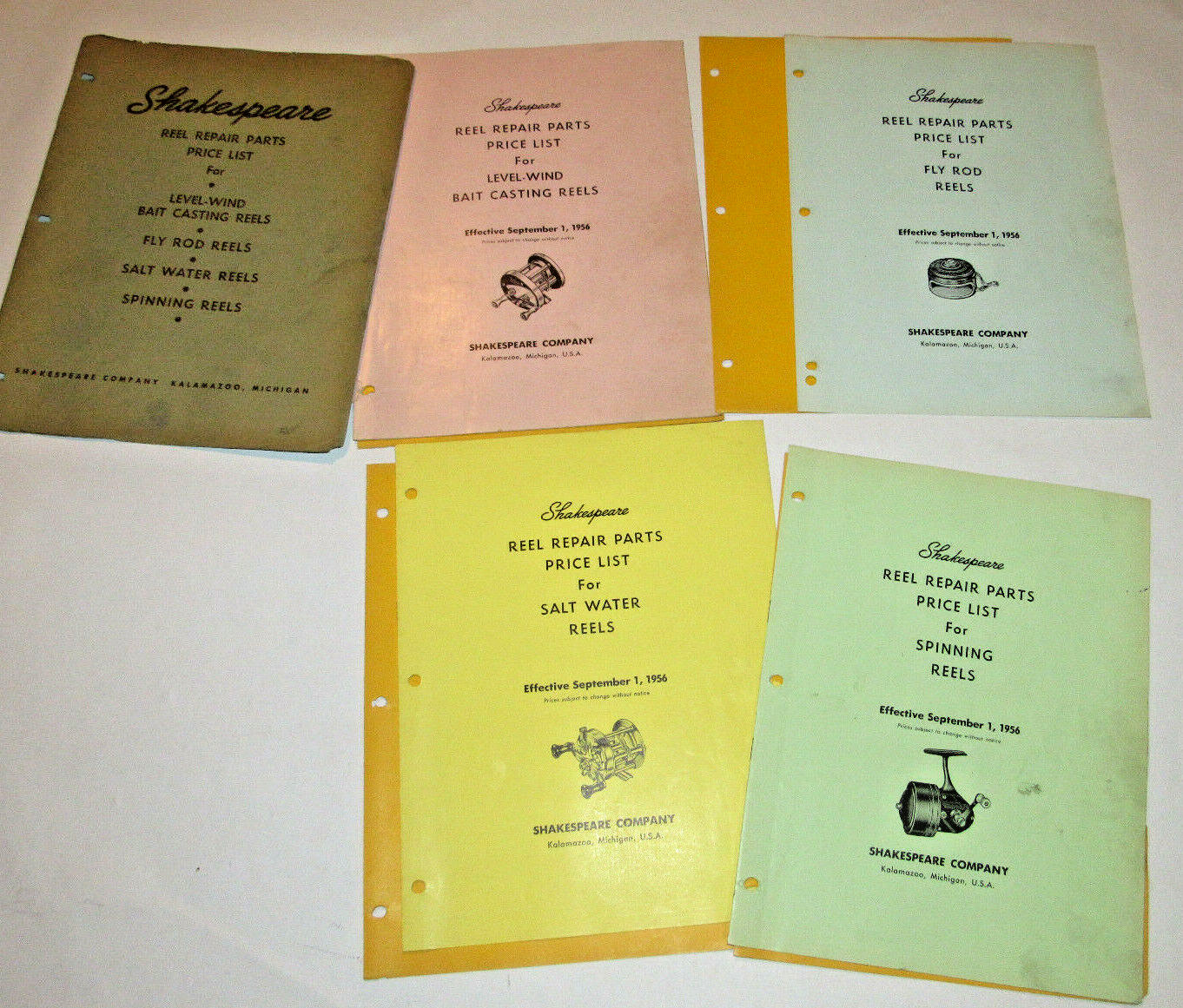 VTG 1956 SHAKESPEARE FISHING REEL REPAIR PARTS/PRICE LIST! 4 ILLUSTRATED BOOKLET