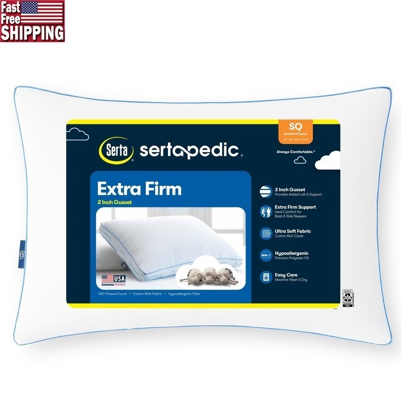 Extra Firm Hypoallergenic Pillow 2 Inch Gusset Back Side Sleeper Support New