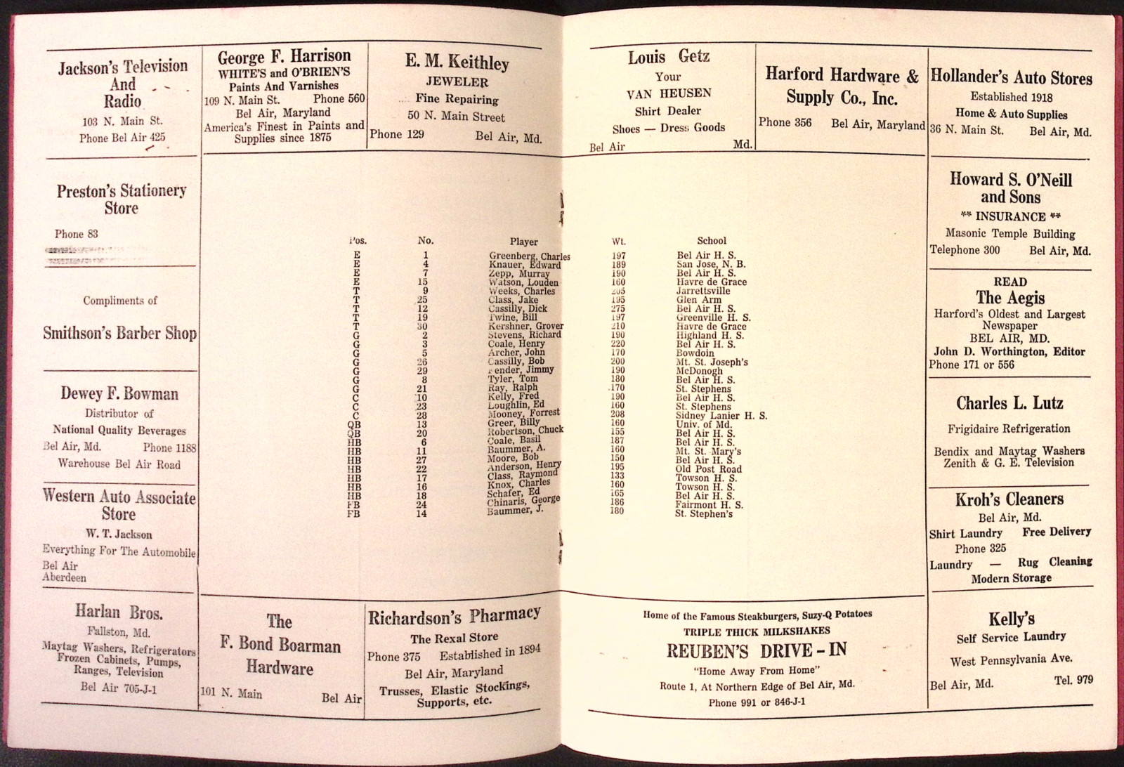 1949 Bel Air Athletic Association Football Program