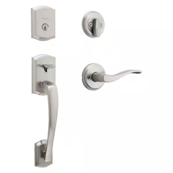 Kwikset Prescott Single Cylinder Door Handleset with Sedona Handle Satin Nickel
