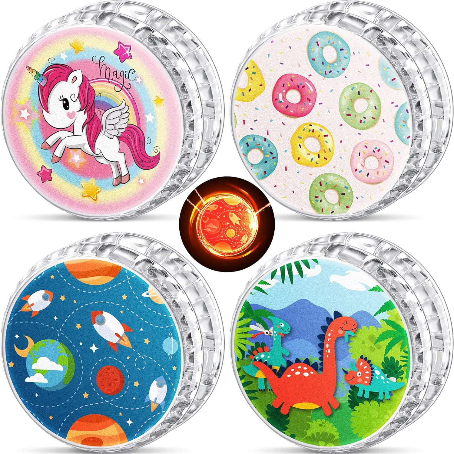 4 Packs LED Light up Beginner Toys Unicorn Donut Dinosaur Space Responsive Ball