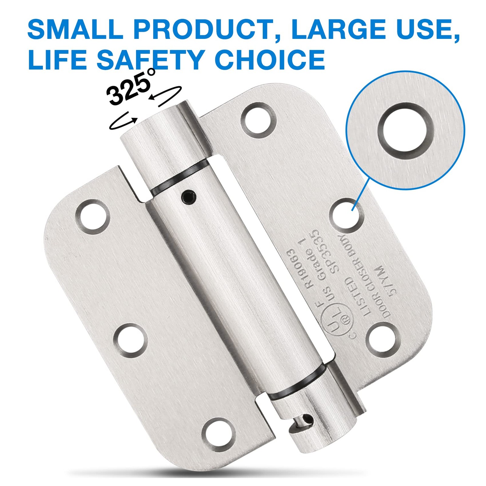 Automatic -Closing Door Hinges Satin Nickel 3.5 Inch,Spring Hinges 5/8" Radiu...