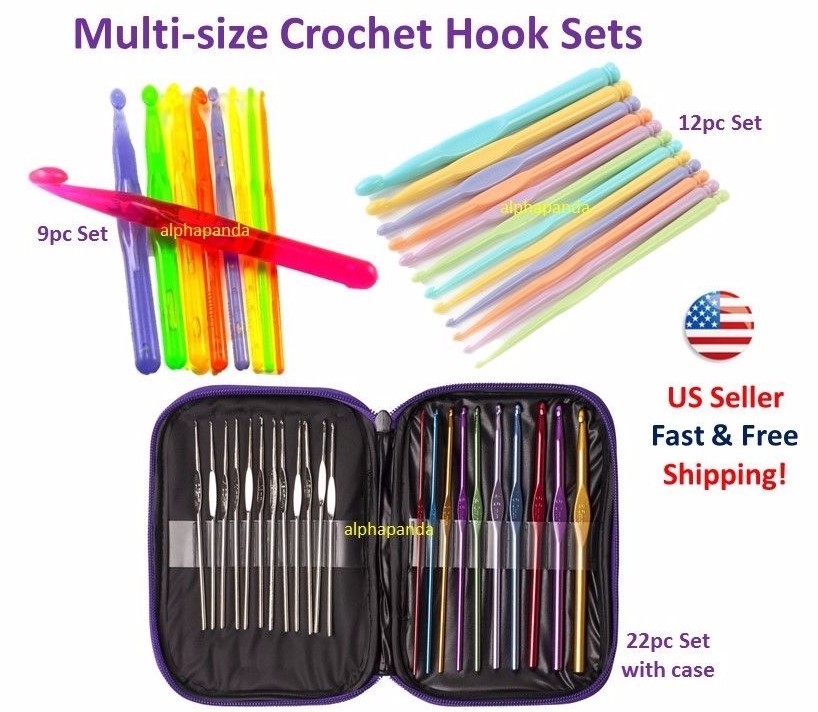 Multi Size Plastic Aluminum Crochet Hooks Needles Knit Weave Craft Yarn Gift Set