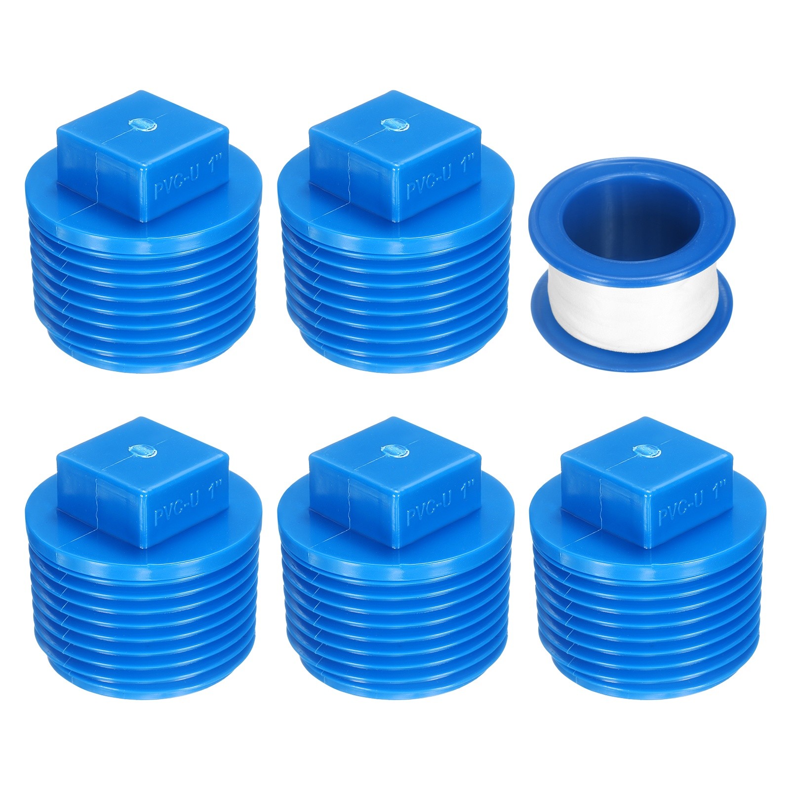 5Pcs 1 Inch PT Male Thread PVC Pipe Fitting Plug with Tape, Blue