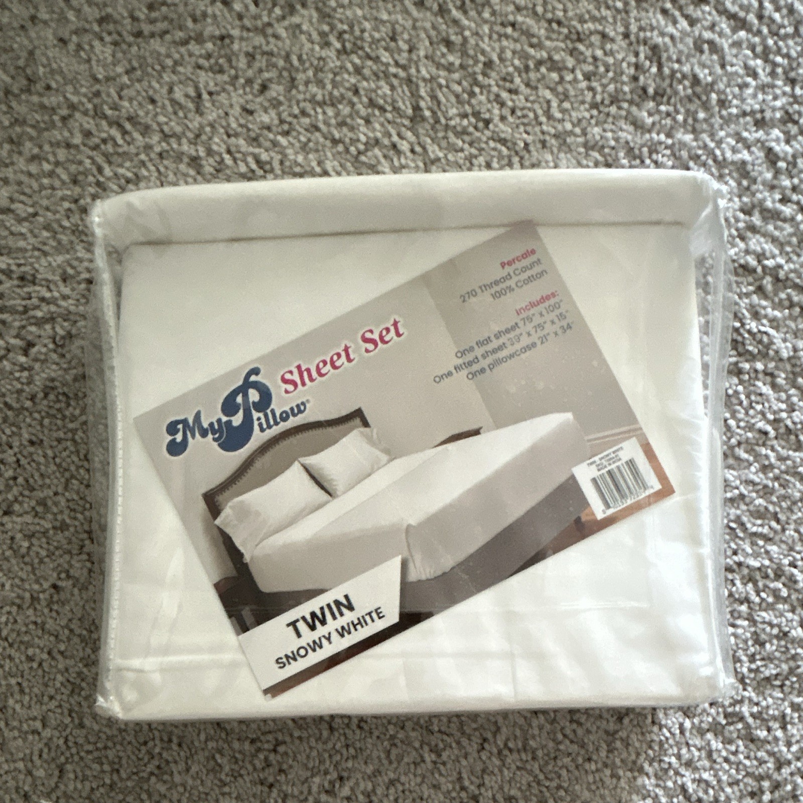 MyPillow Twin Sheet Set White 100% Cotton Percale 270 Thread Count