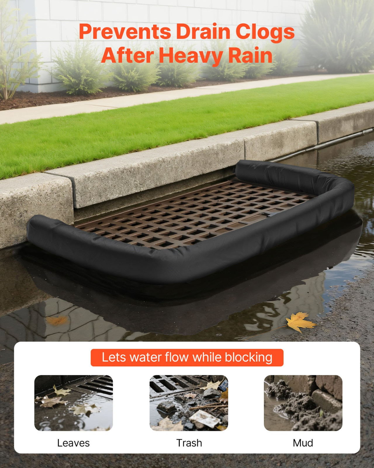 Sediment Filter Sock, Dia. 5 in x 10 ft L Coverage, Drainage Protection