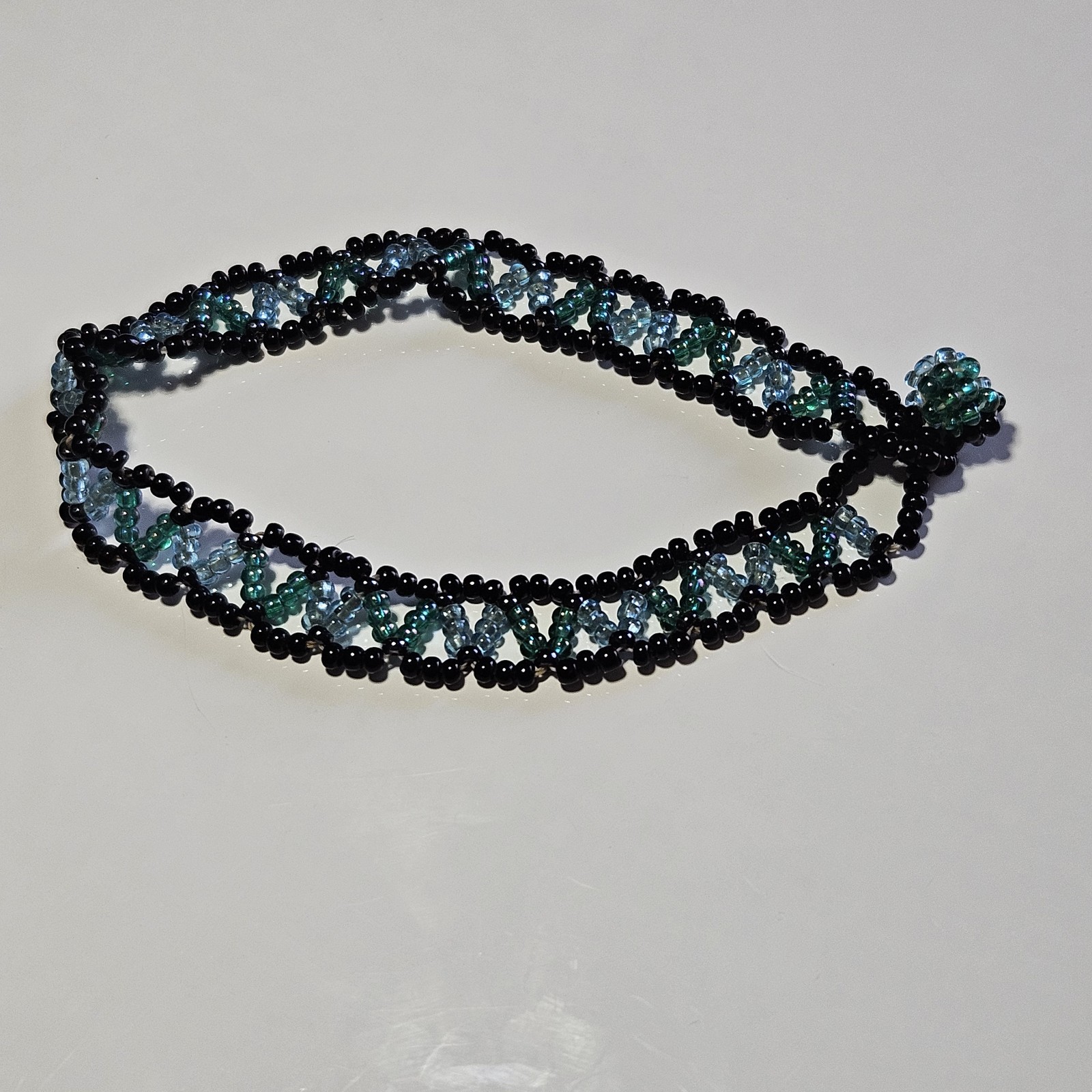 Artisan Handmade Blue And Black Seed Bead Bracelet 7"