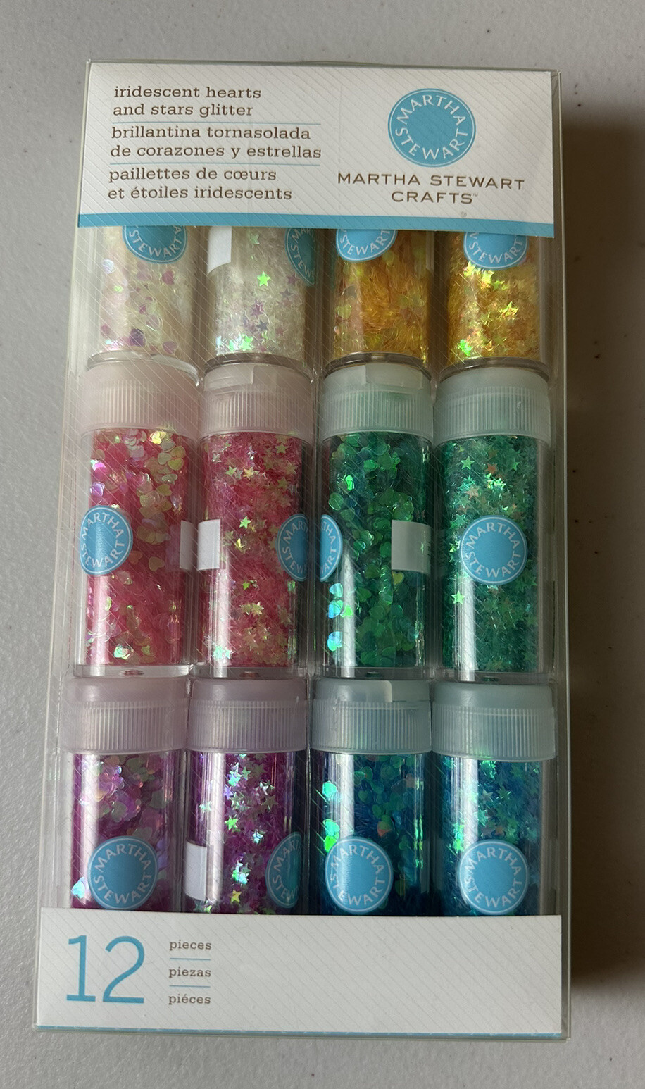 NEW Martha Stewart Crafts Iridescent Glitter Hearts And Stars Cut 12 Pack