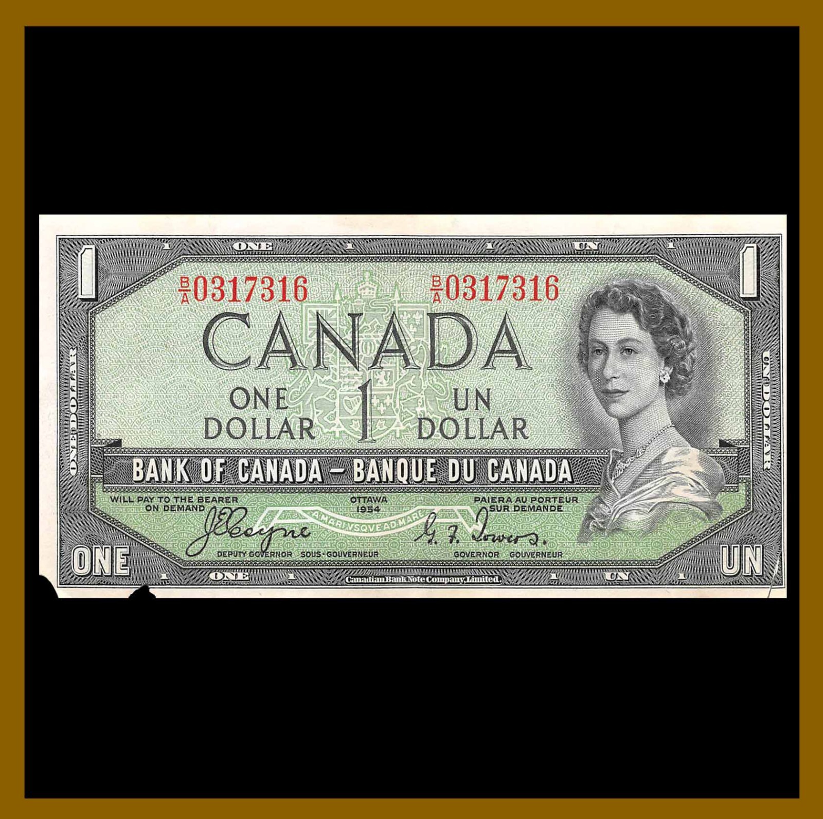 Canada 1 Dollar, 1954 P-66a Devil's Face QEII Cir (What you see is what you get)