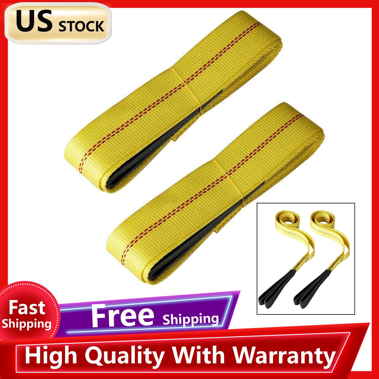 Soft 2PC Nylon Eye&Eye Web Lifting Sling Flat Loops 6' x 2" Rope Strap For Car
