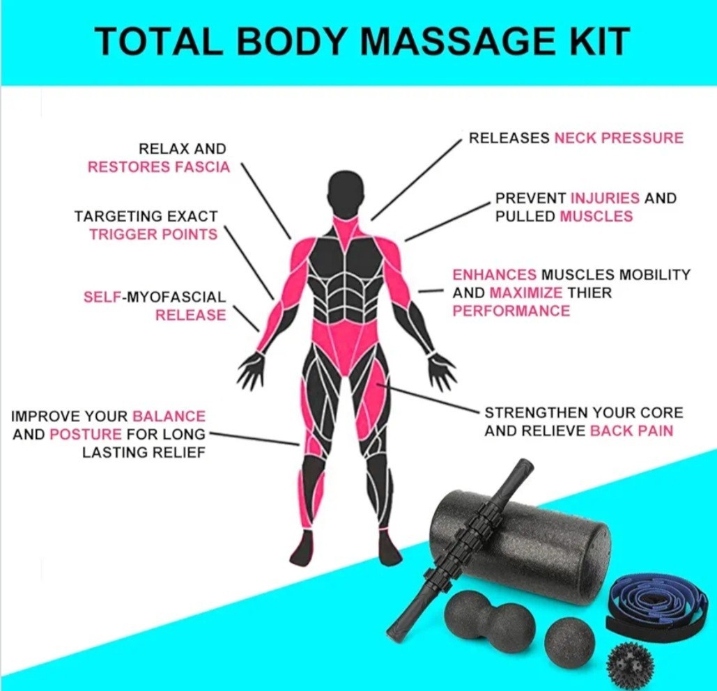 Foam Roller Set Back Roller, Roller Stick,2 Foot Fasciitis Ball Stretching Strap