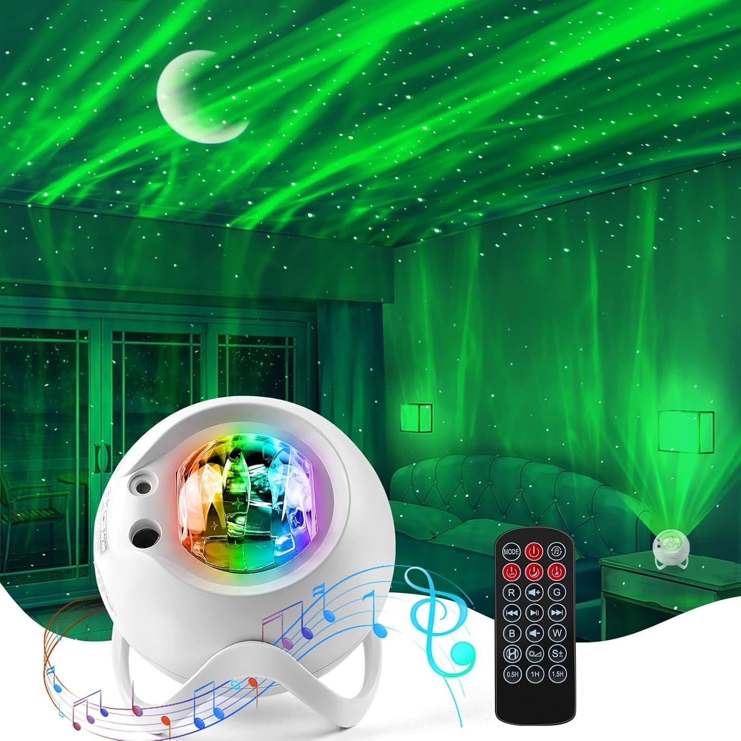 Aurora Northern Lights Projector: 60+ Light Effects White Noise Stars Sky Moon L
