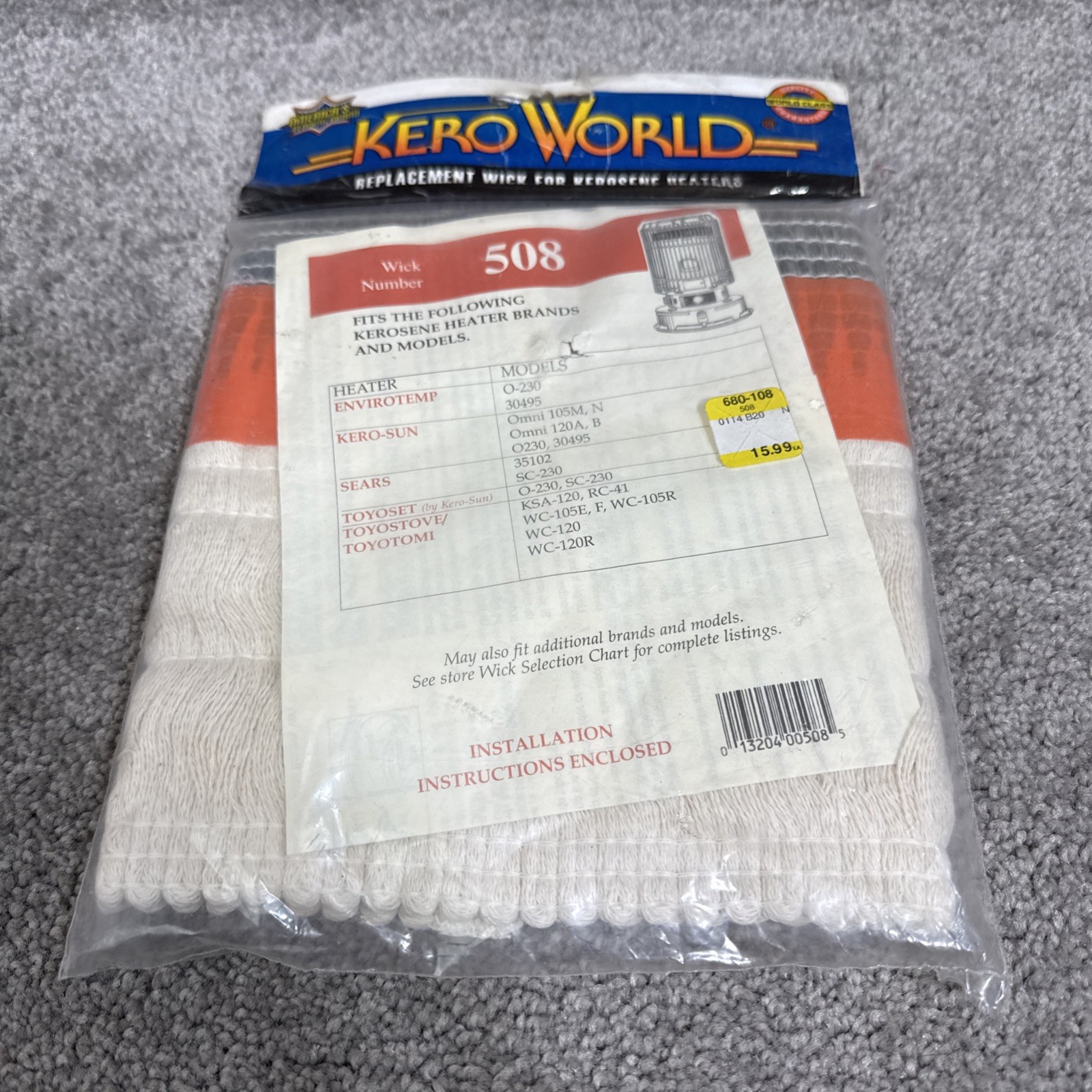 Wick # 508 KeroWorld  Omni 105M, Omni 105N   Wick 508 with Pins    Omni 120A