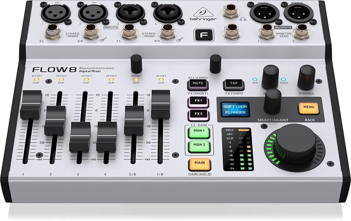 FLOW 8 8-Input Digital Mixer with Bluetooth Audio and App Control, 60 mm Chan...