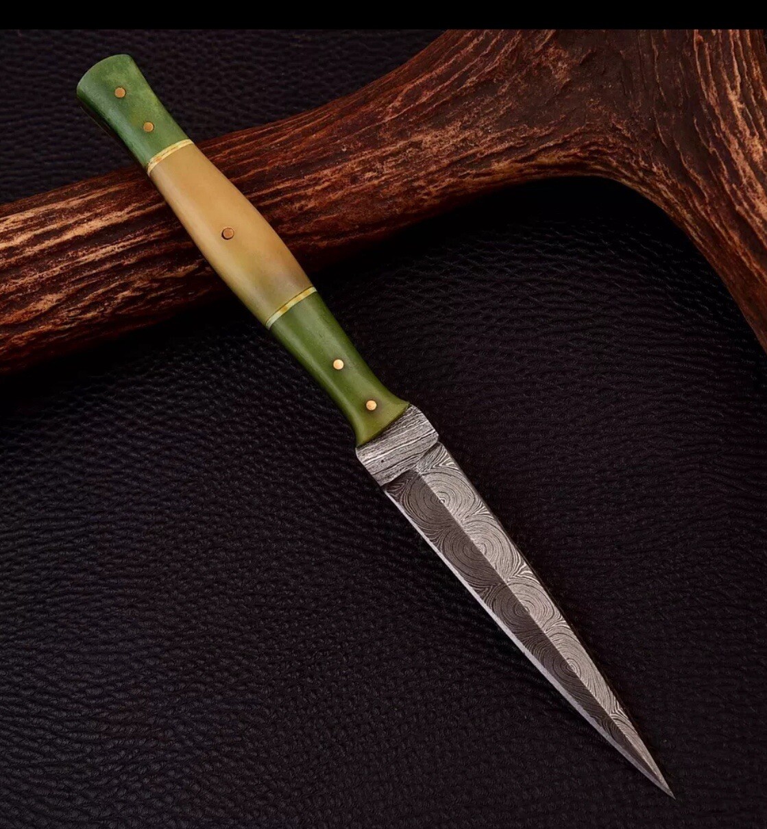 Double-Edged Military Damascus Fixed Blade Dagger boot Knife Hunting Tactical