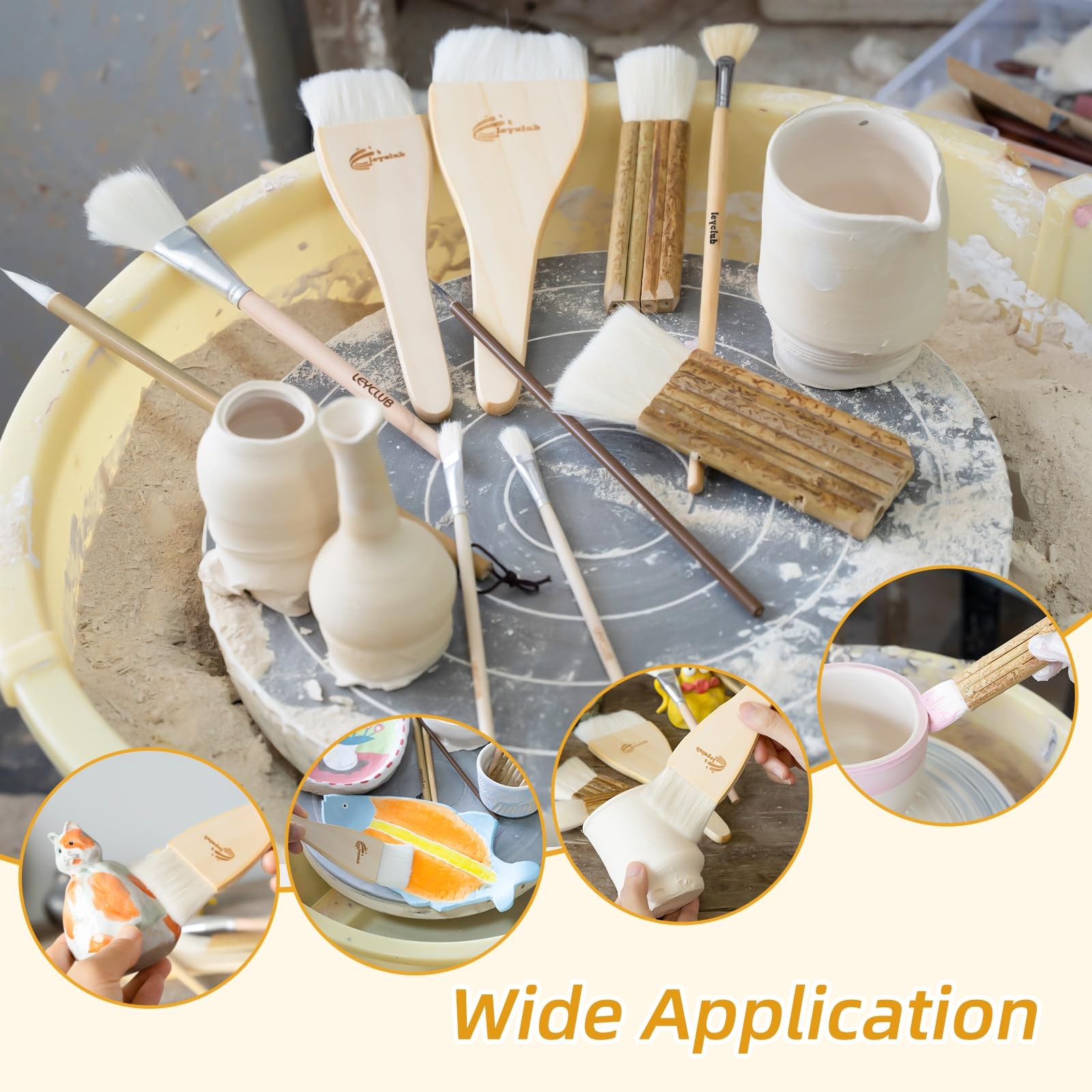 Glaze Brushes Pottery Tools,10 PCS Painting Ceramic Brush Set, Different Shap...