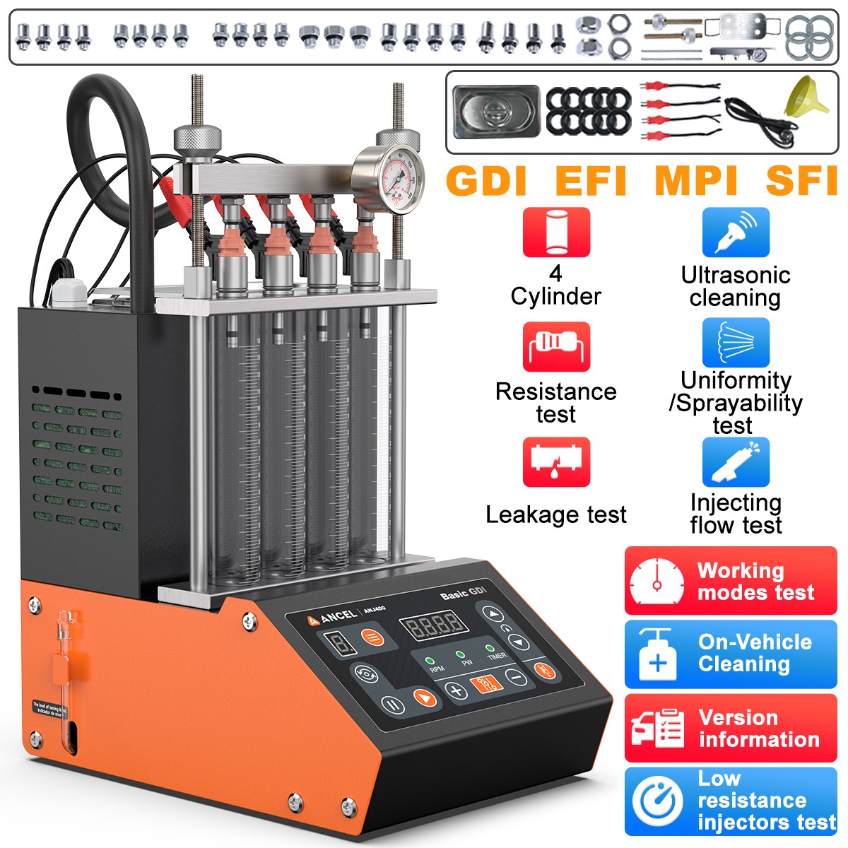 GDI EFI FSL TSI Petrol Fuel Injector Cleaner Tester Machine Ultrasonic Cleaning