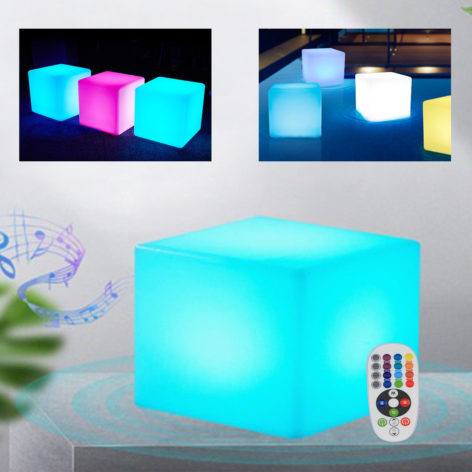 16" LED Light Cube Stools Chair With Remote Control RGB 16 Colors Rechargeable