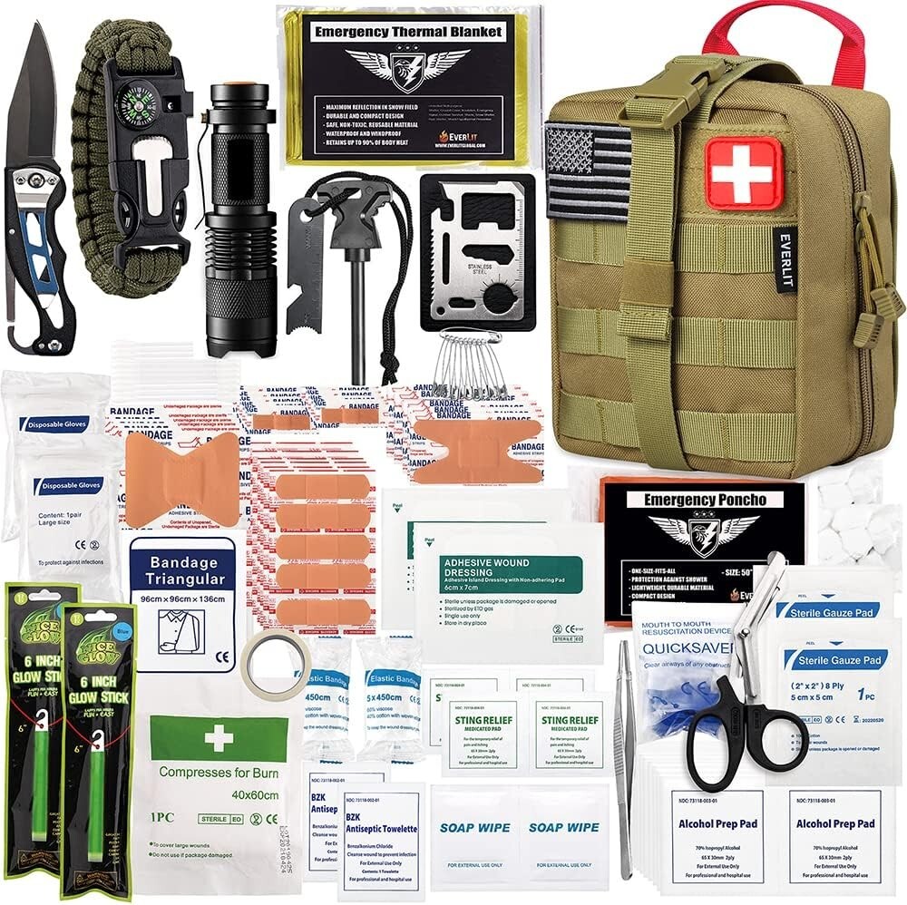 250 Pieces Survival First Aid Kit IFAK EMT Molle Pouch Survival Kit Emergency