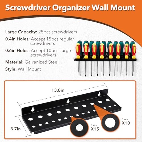 4Pcs Wall Mount Tool Organizer Set,Include Screwdriver Organizer,9mm-24mm
