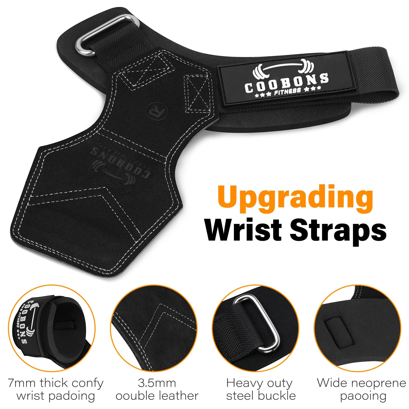 Lifting Wrist Straps for Weightlifting, Double Layer Leather for Weight Lifti...