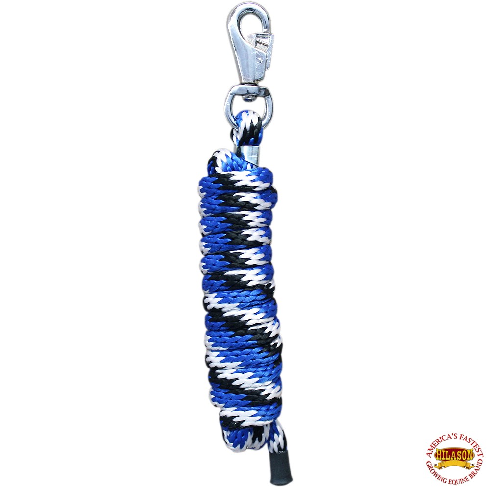 BH Horse Roping Lead Rope Riding Poly Blue Black White 1/4"X8 Ft Snaps