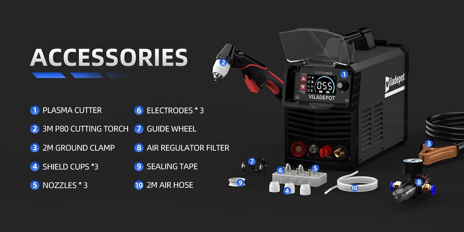 CUT55 MAX Plasma Cutter 55A Pilot Arc 220V Machine.
