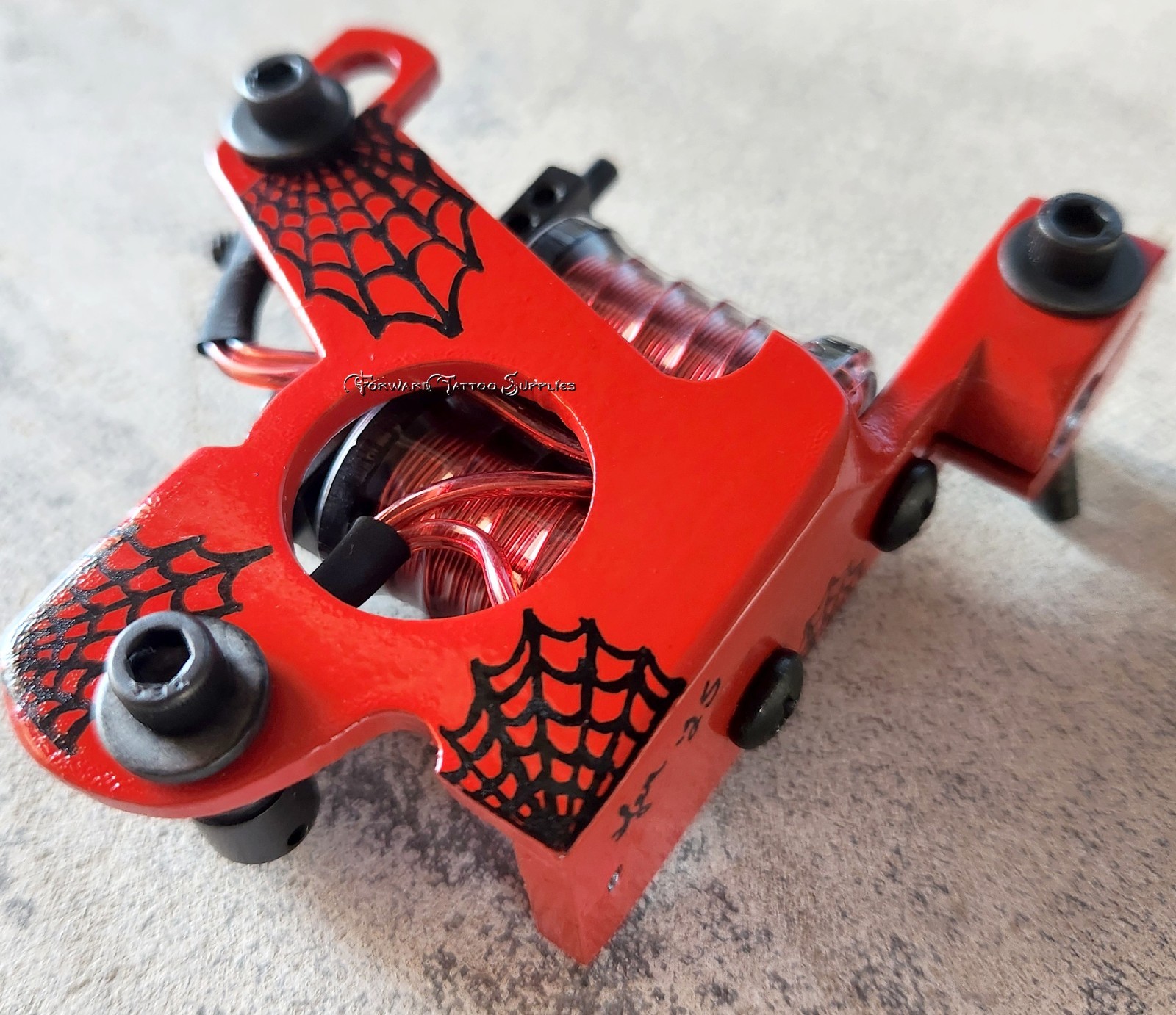 Red Black Spider Web Slotted Black Widow Liner Tattoo Machine Hand Painted USA