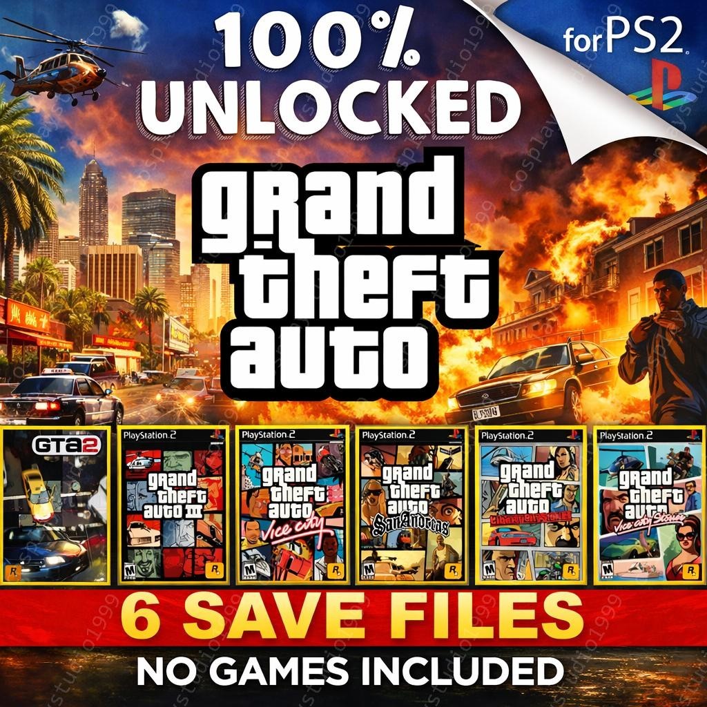 GRAND THEFT AUTO San Andreas PS2 MEMORY CARD SAVES Vice City  Liberty Stories
