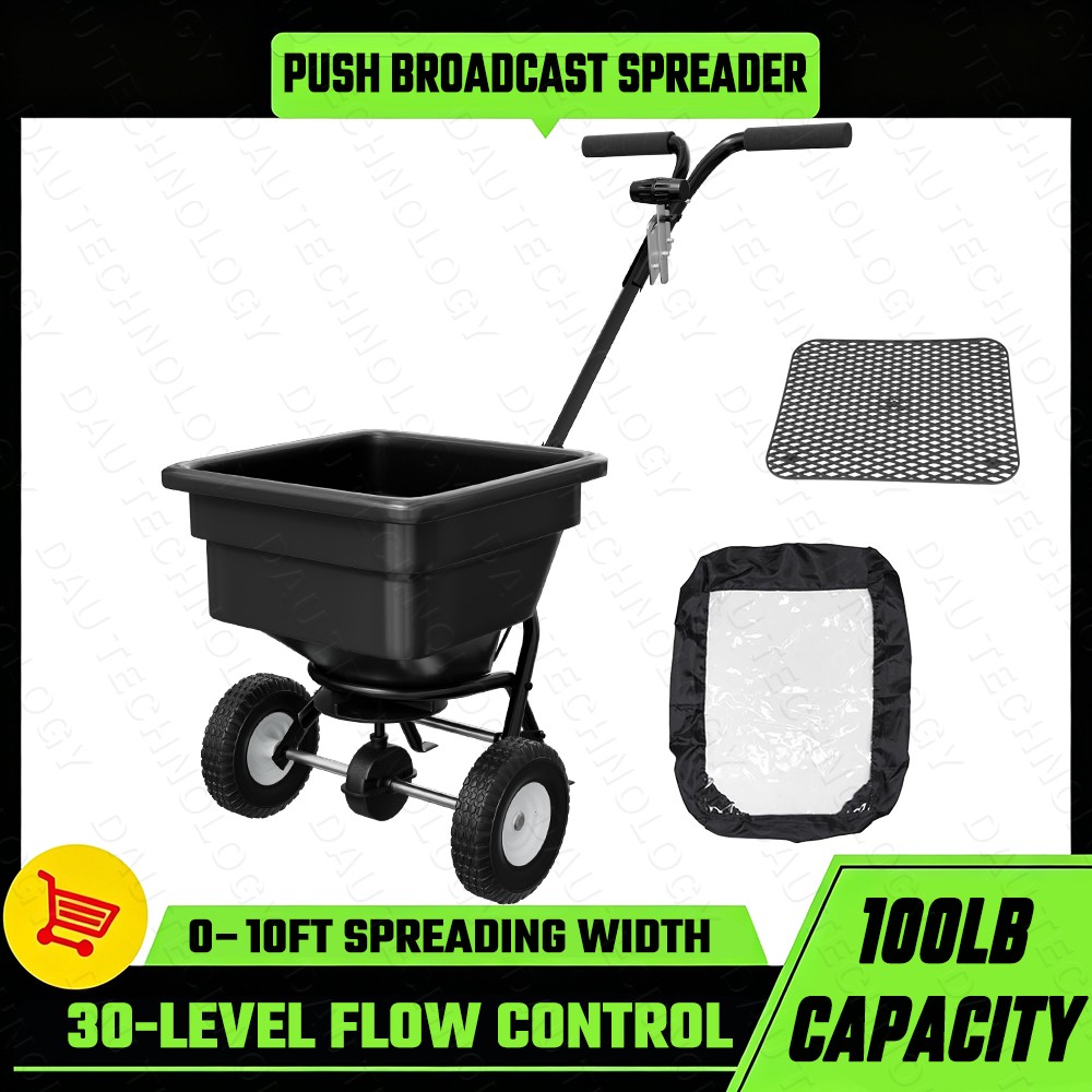 100LBS Walk Behind Push Broadcast Spreader Lawn Spreader Garden Seed Spreader