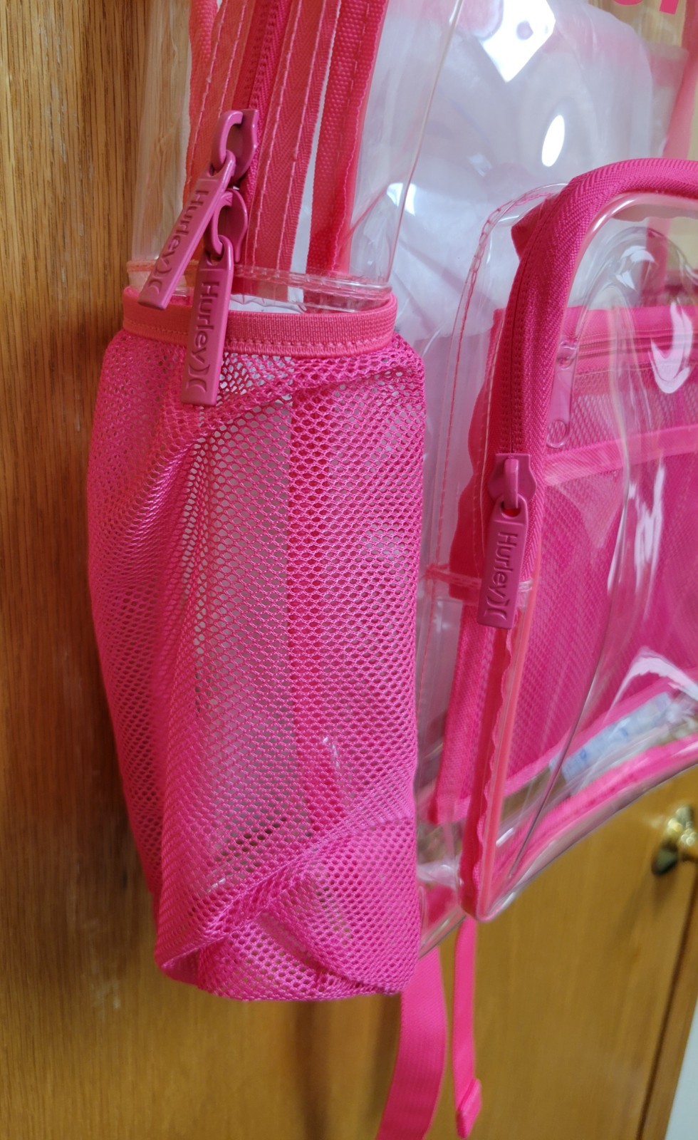 NEW HURLEY CLEAR TRANSPARENT BACKPACK BOOKBAG HYPER PINK 6X12X18 IN 21 LITER