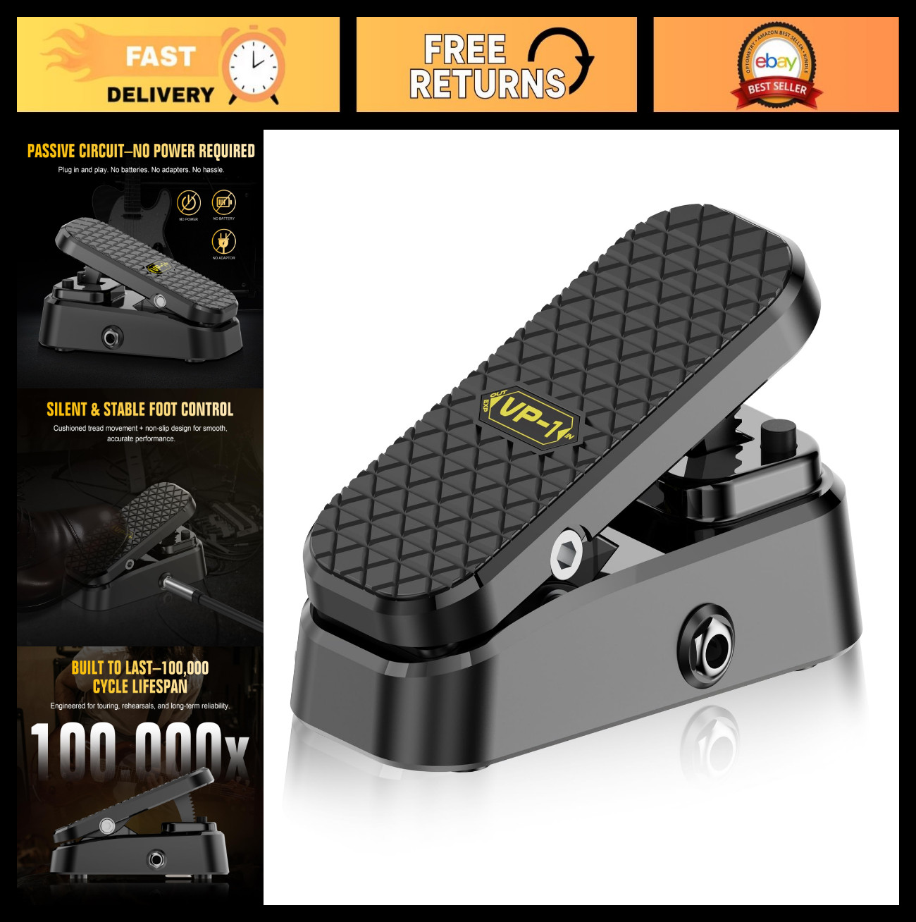 Dual-Function Volume & Expression Pedal for Electric Guitar - Silent, Non-Slip,