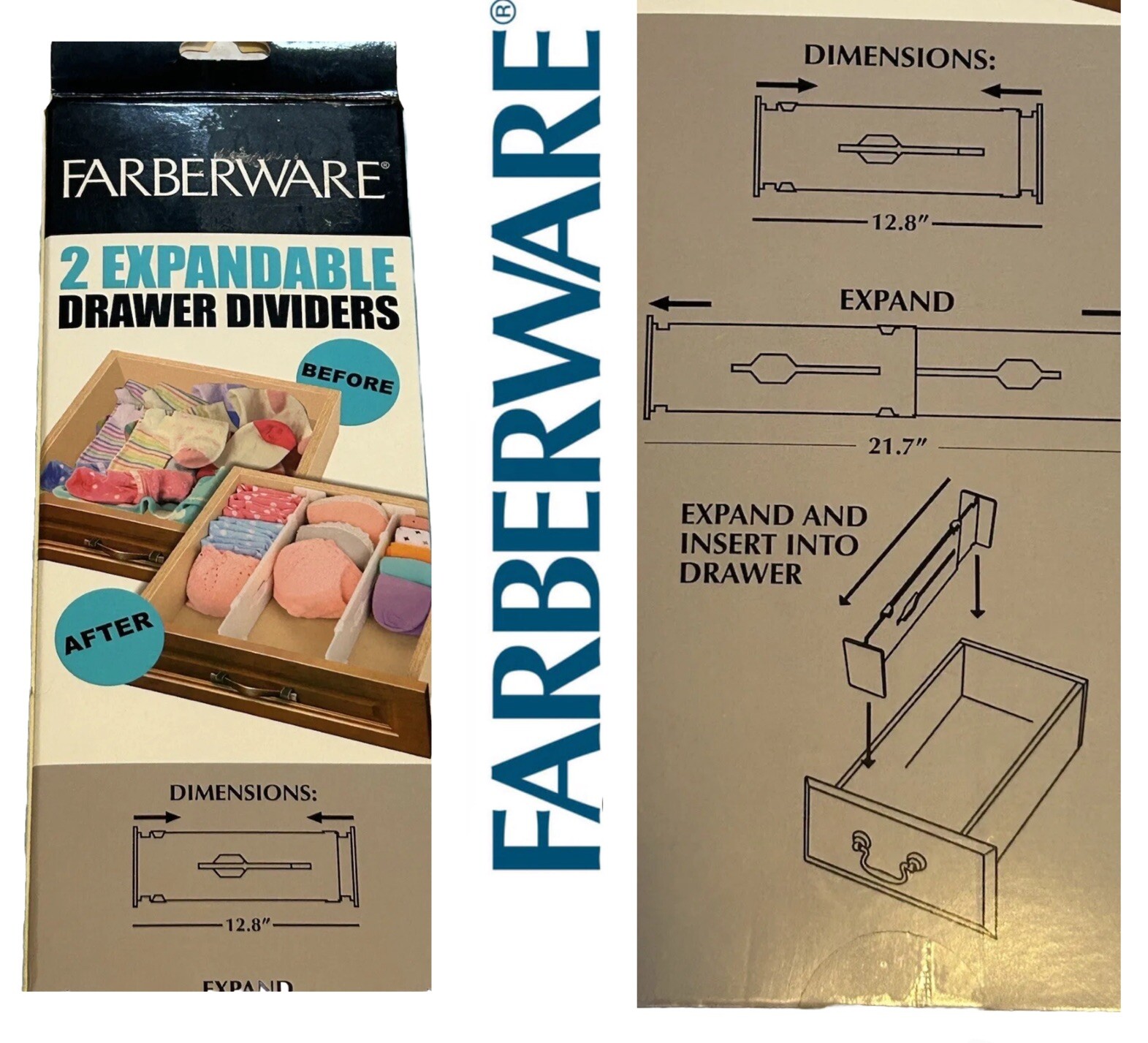Farberware - NEW - 2 Expandable Drawer Dividers DIY Storage Organizer - NEW