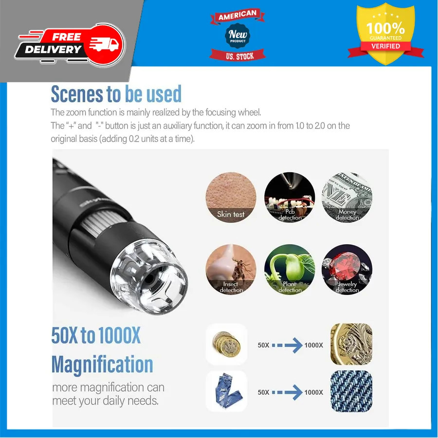 Wireless Digital Microscope 50X-1000X WiFi Handheld Camera with Adjustable Stand