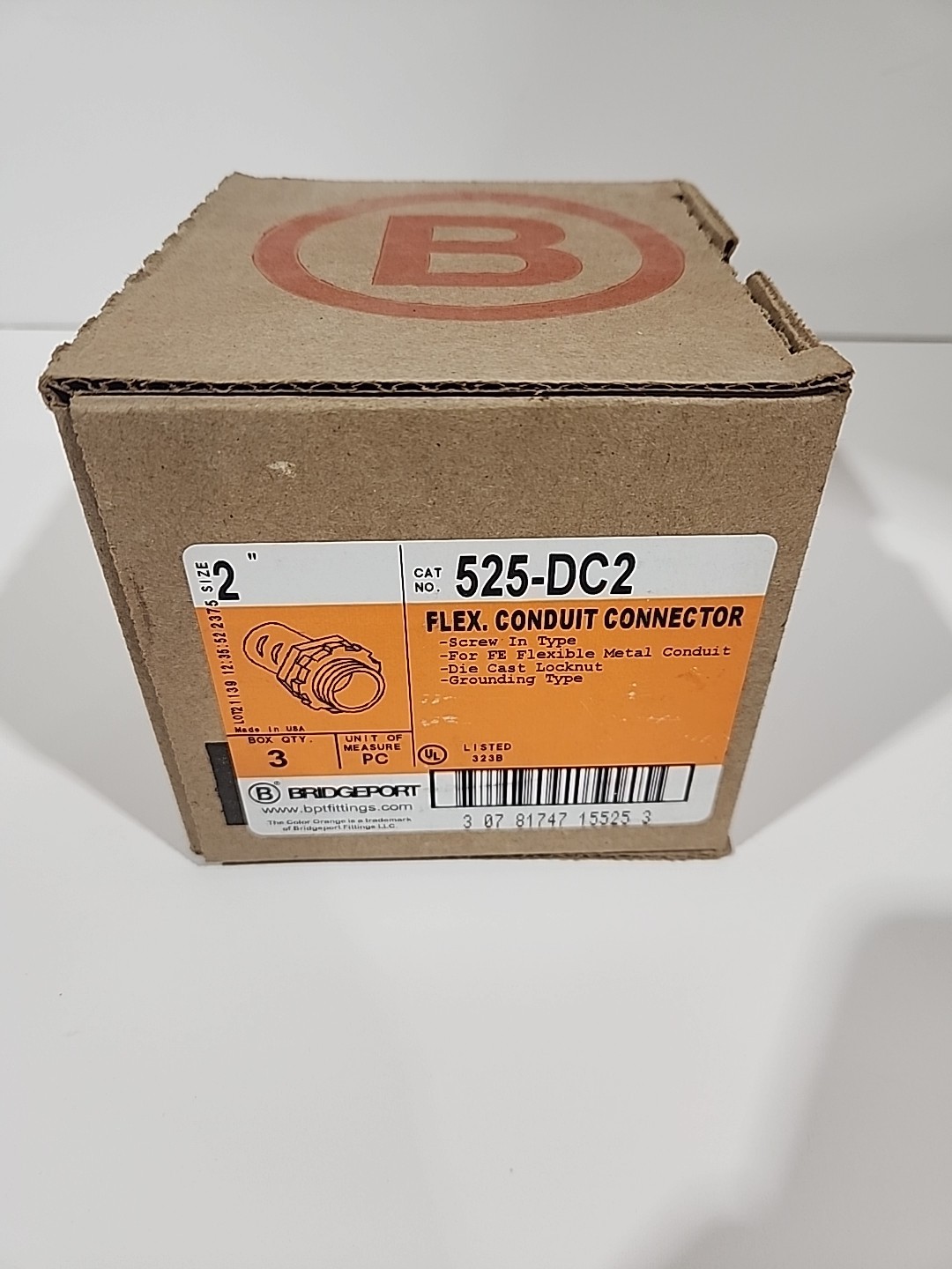 3PK Bridgeport (525-DC2) 2" Flex Conduit Connector, Screw In Type, Die Cast