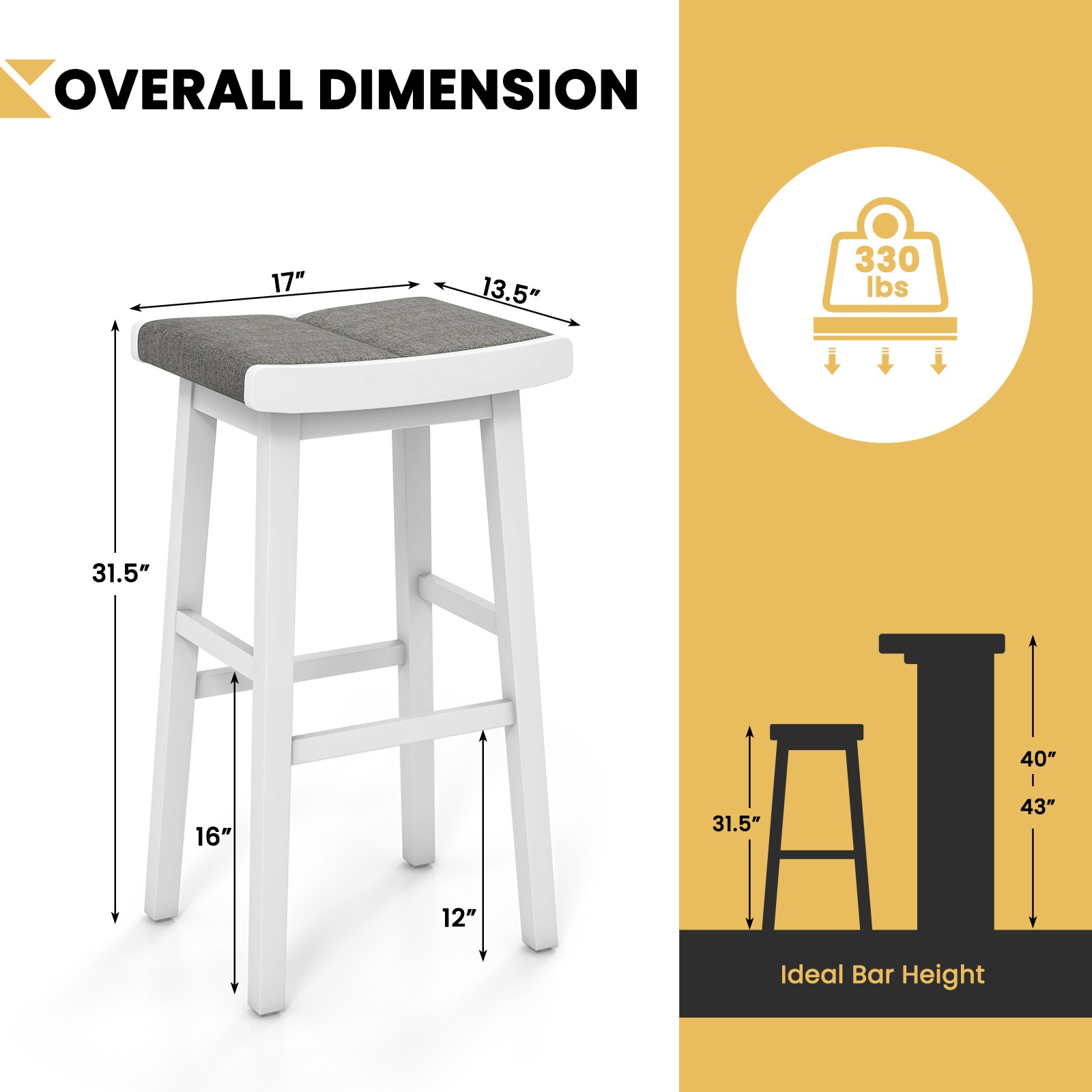 Set of 2 Saddle Bar Stools Bar Height Backless Kitchen Island Pub Chairs Gray