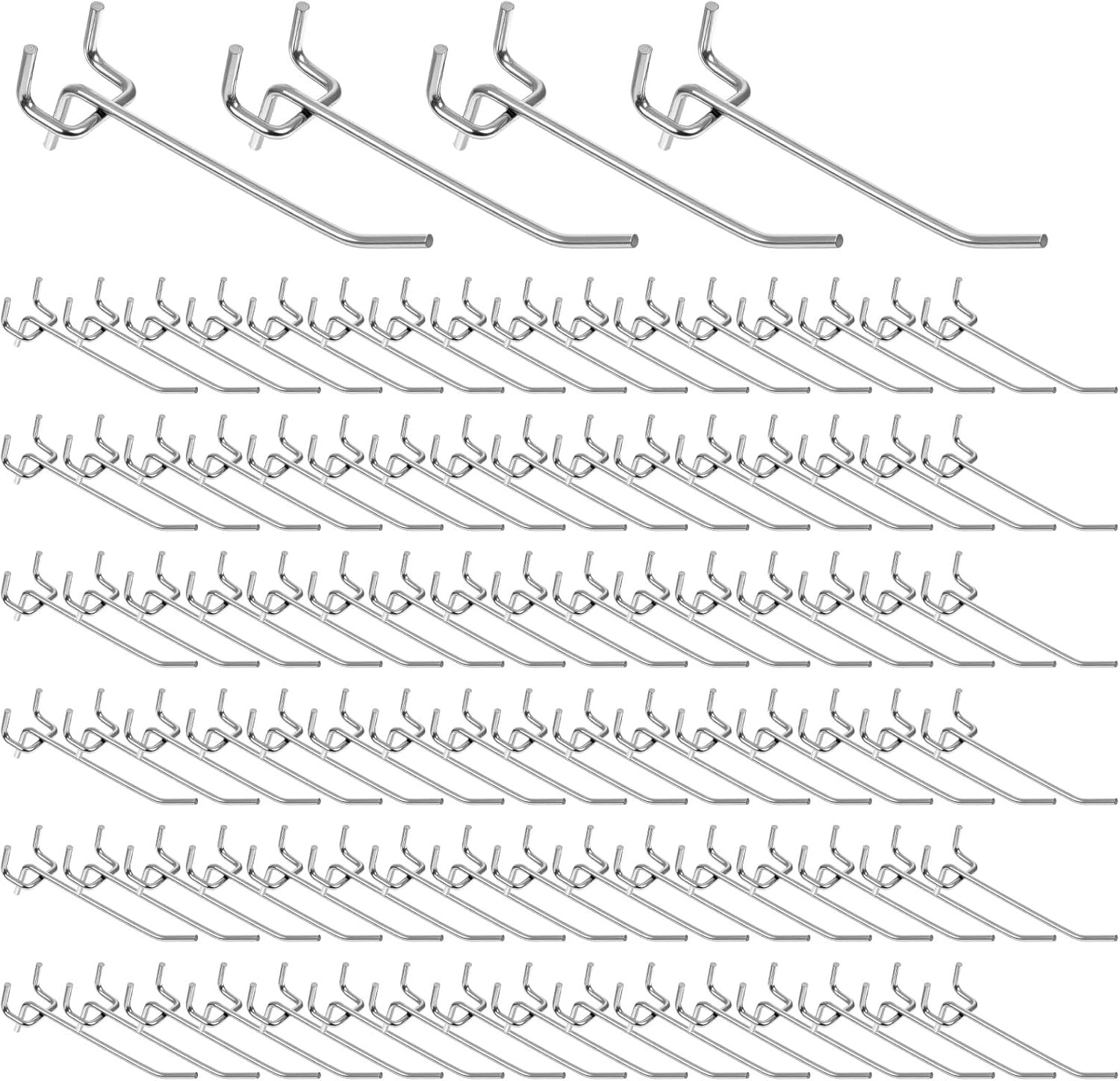 100 Pack Peg Board Hooks Silver 6 Inch Iron Pegboard Organizer Hook, Metal Pe...
