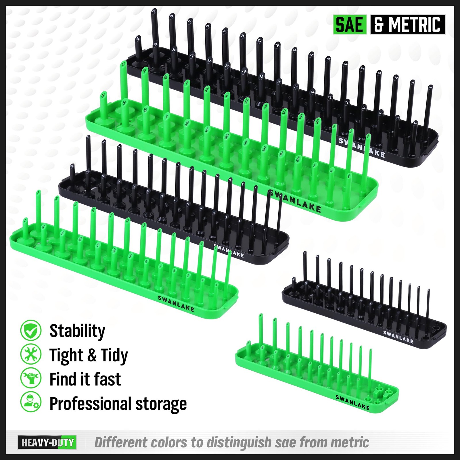 Socket Organizer Tray Set - 6-Piece SAE & Metric Holder for Toolboxes