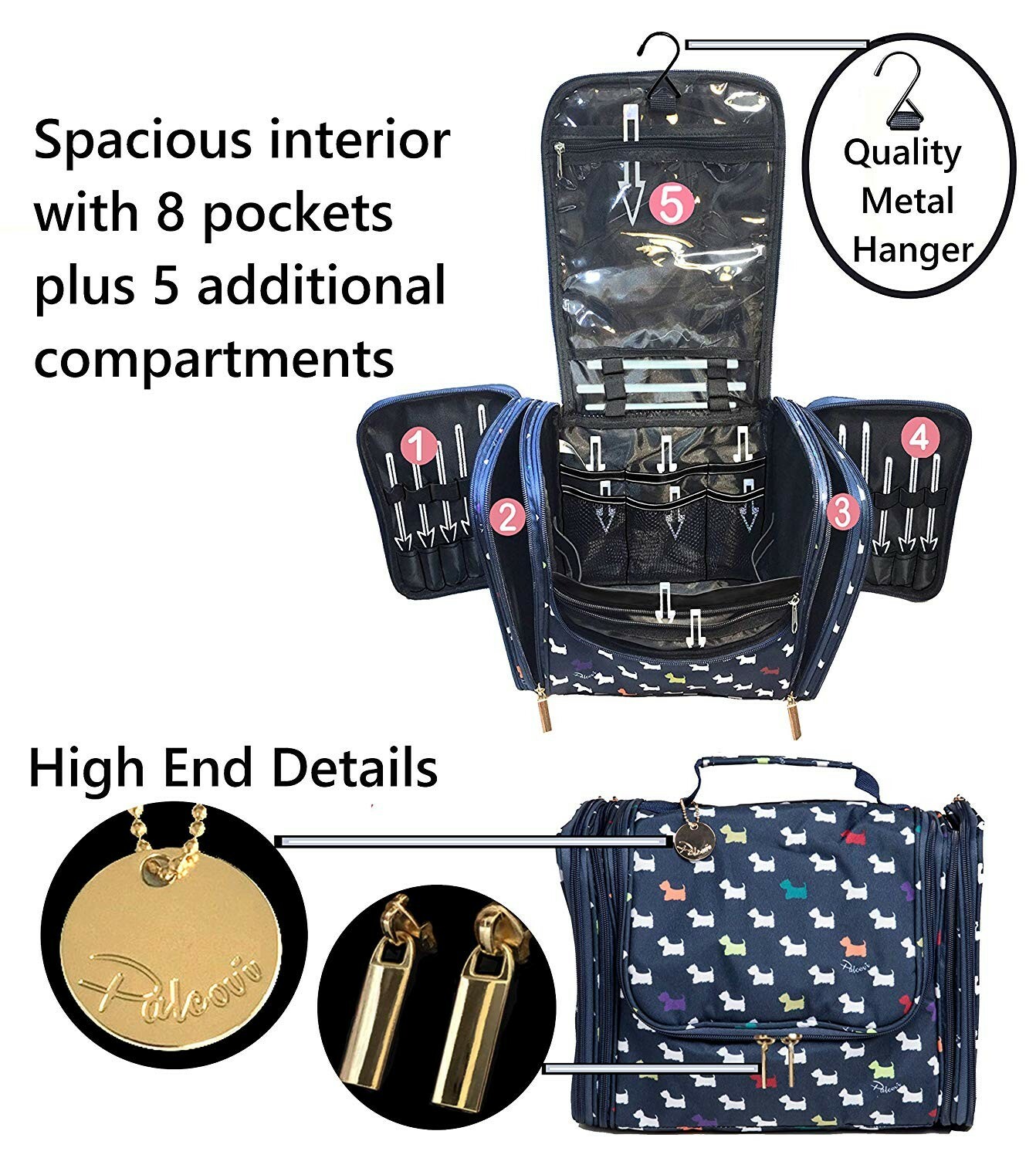 Large Hanging Organizing Bag with Compartments - Pattern: Doggies - by Palcovi