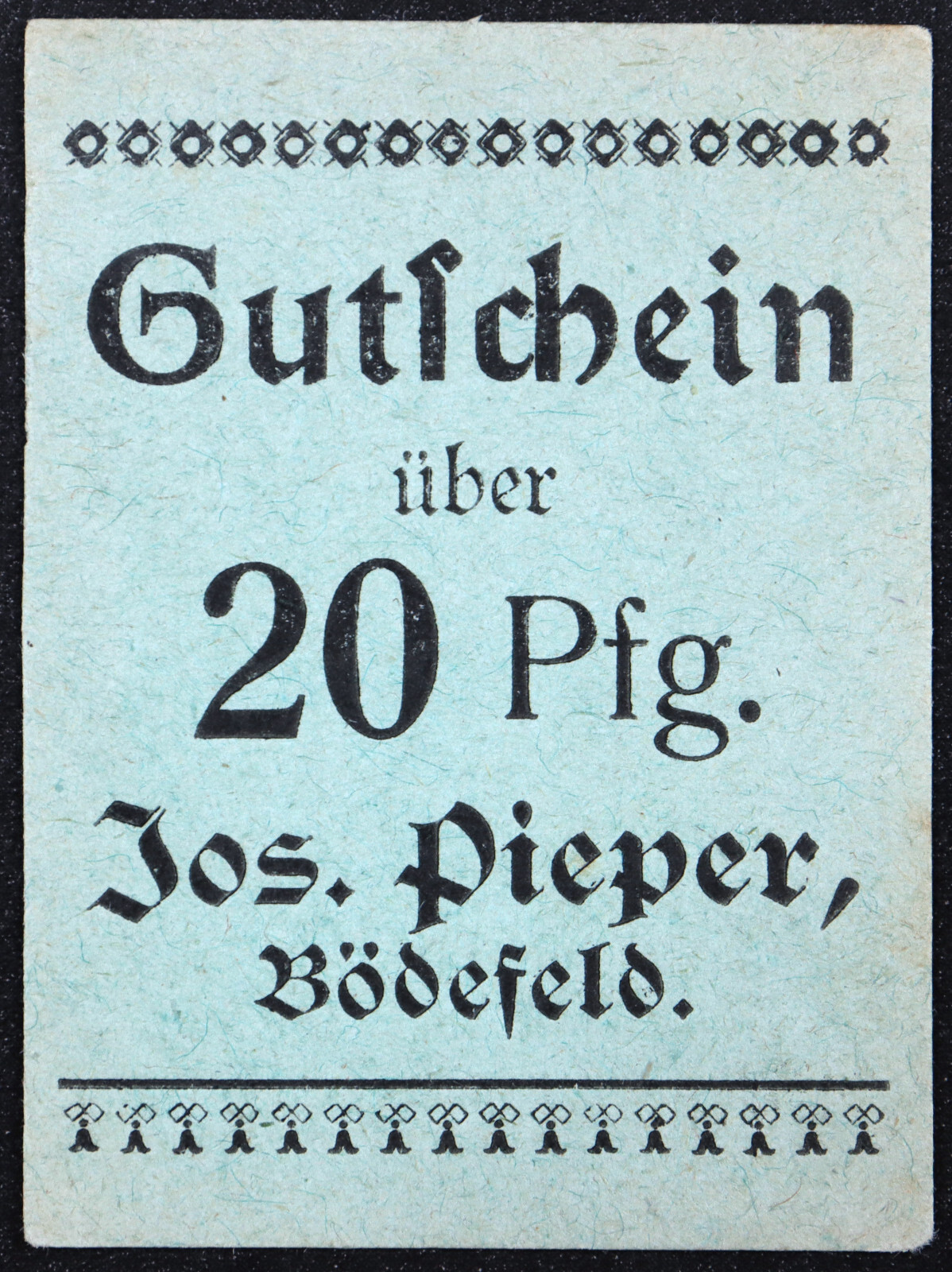 BÖDEFELD 1920 "Jos. Pieper" 20 Pfennig small cardboard German Notgeld