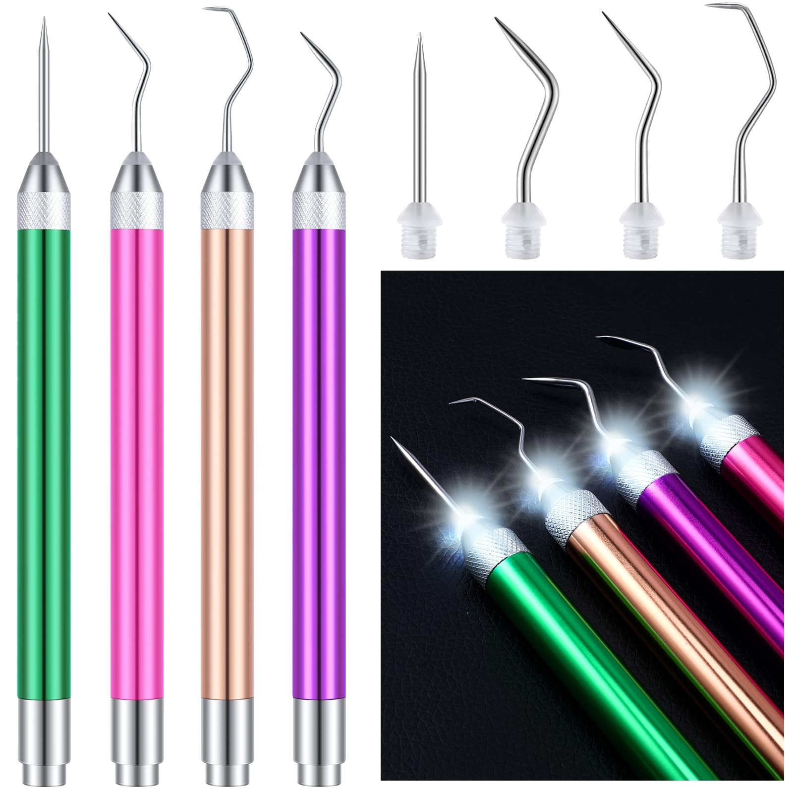 Leriton 4 Pcs LED Weeding Tools for Vinyl with Light Tool Mixed Color