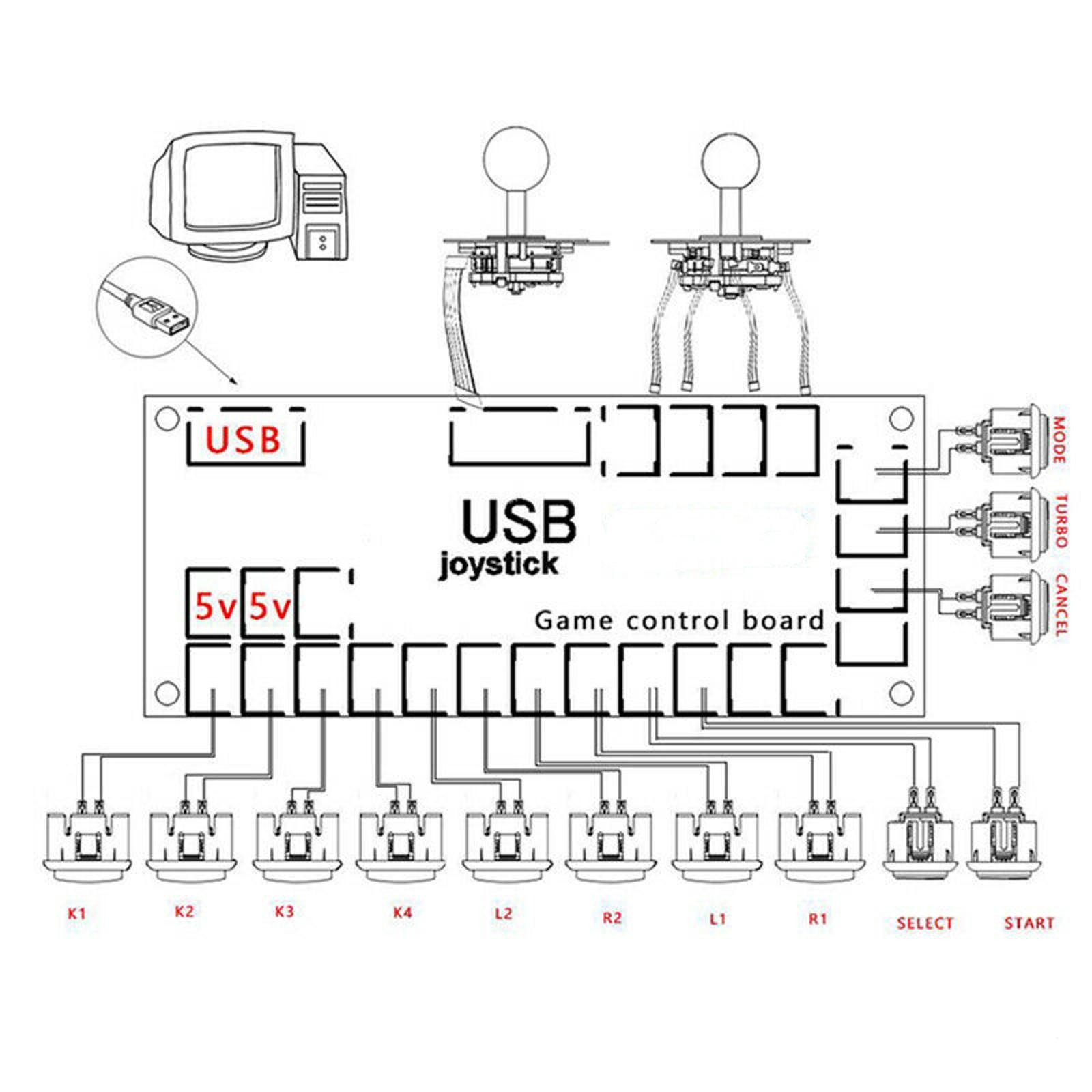 DIY Zero Delay Arcade USB Encoder Board Cable Set to Joystick for Mame Jamma PC