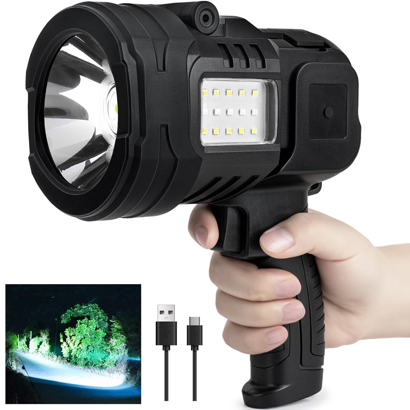 Lylting Rechargeable Spotlight Flashlight, 90,000 Lumens Super Bright Black