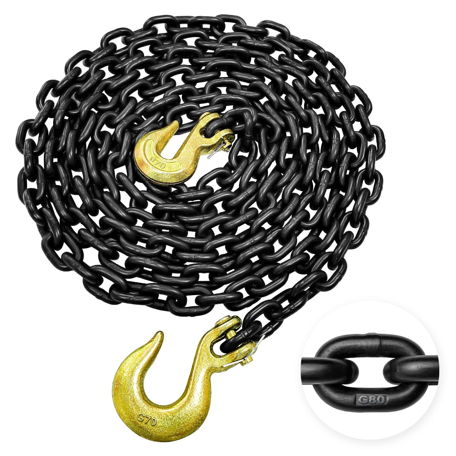 Grade 80 Log Chain 5/16'' X 14 Feet with Grab and Slip Hooks | Trailer Safety...