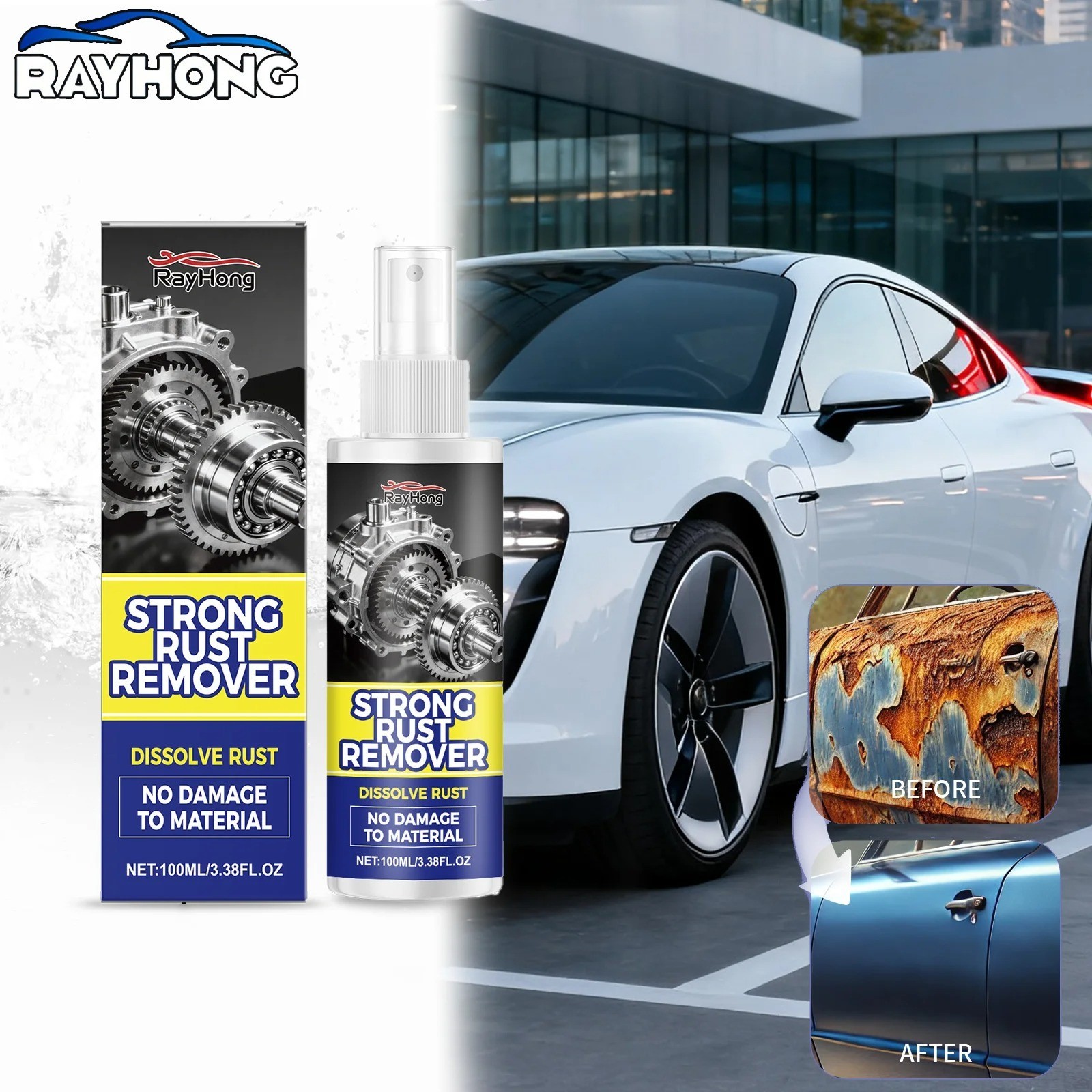 Strong Rust Remover 100ml/3.38fl.oz Powerful Rust Removal Spray for Cars