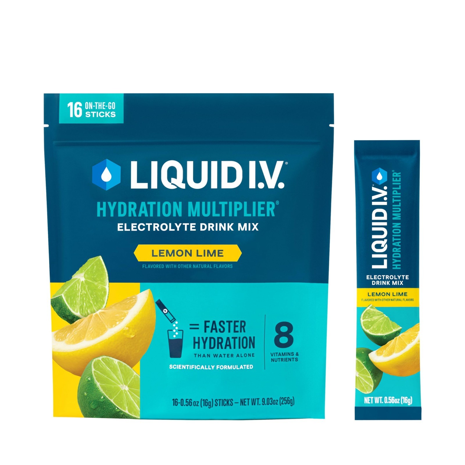 Electrolyte Hydration Powder Drink Mix, Lemon Lime, 16 Count | Vegan, Non-GMO, N